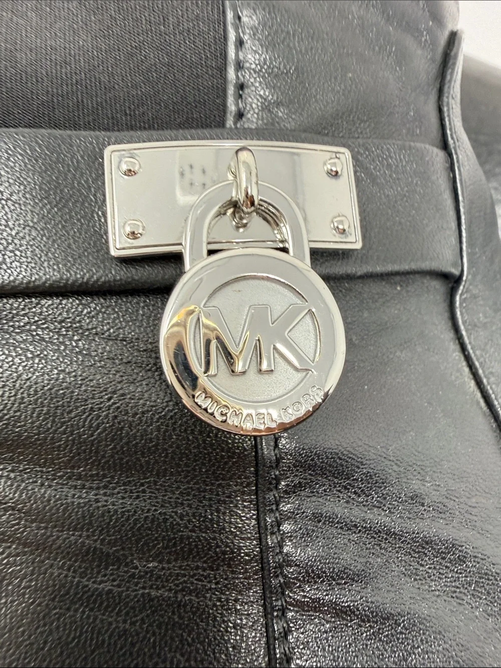 Michael Michael Kors Hamilton Black Leather Tall Riding Boots MK Logo Lock 7